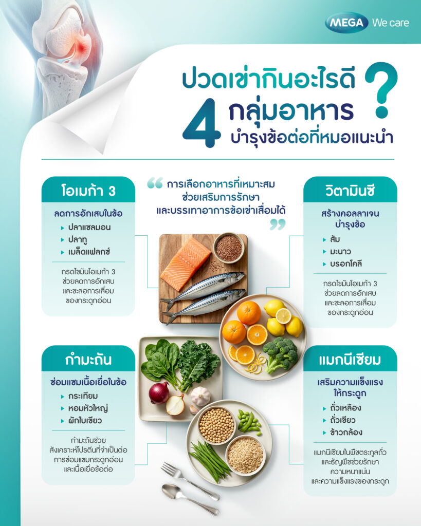 ข้อเข่าเสื่อม เข่าดังก๊อบแก๊บ กินอะไรดี ? 4 กลุ่มอาหารบำรุงข้อต่อ